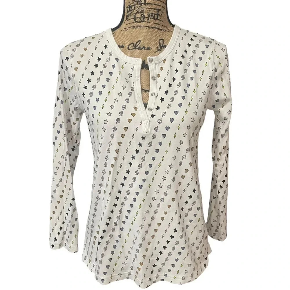 Roller Rabbit X Peloton Long Sleeve Pajama Top Size Small White